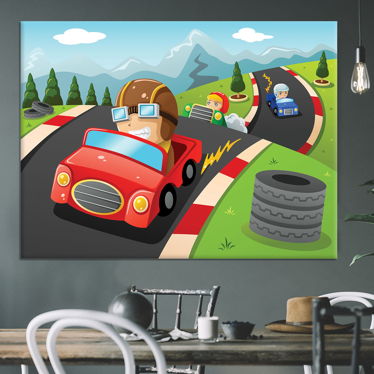 Illustration of happy kids in a car racing Canvas Print or Poster - Canvas Art Rocks - 3