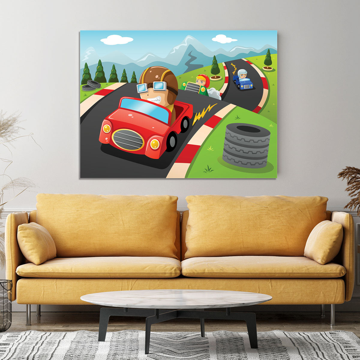 Illustration of happy kids in a car racing Canvas Print or Poster - Canvas Art Rocks - 4