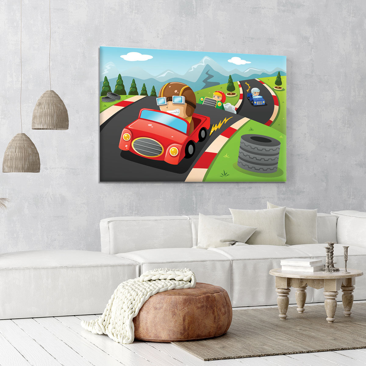 Illustration of happy kids in a car racing Canvas Print or Poster - Canvas Art Rocks - 6