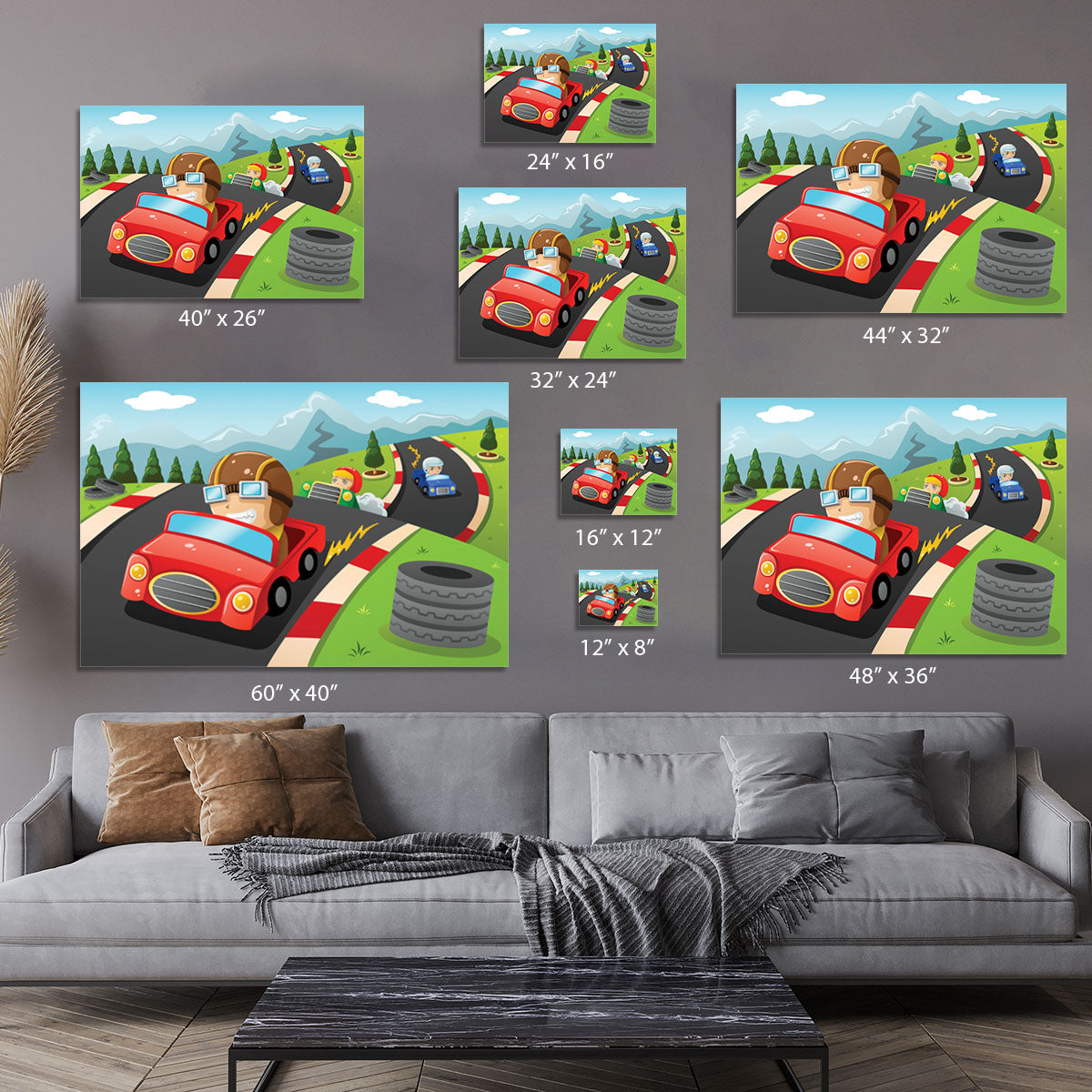 Illustration of happy kids in a car racing Canvas Print or Poster - Canvas Art Rocks - 7