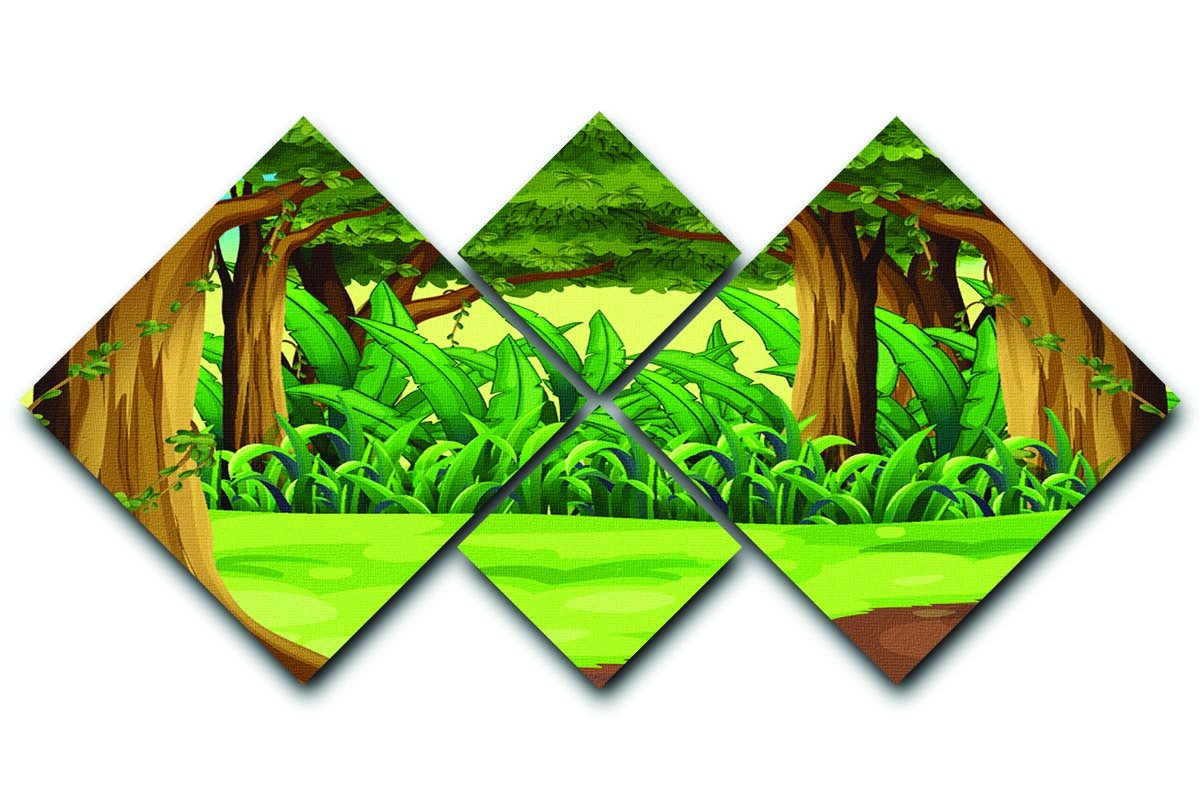 Illustration of the giant trees in the forest 4 Square Multi Panel Canvas - Canvas Art Rocks - 1
