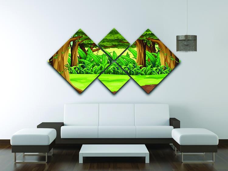 Illustration of the giant trees in the forest 4 Square Multi Panel Canvas - Canvas Art Rocks - 3