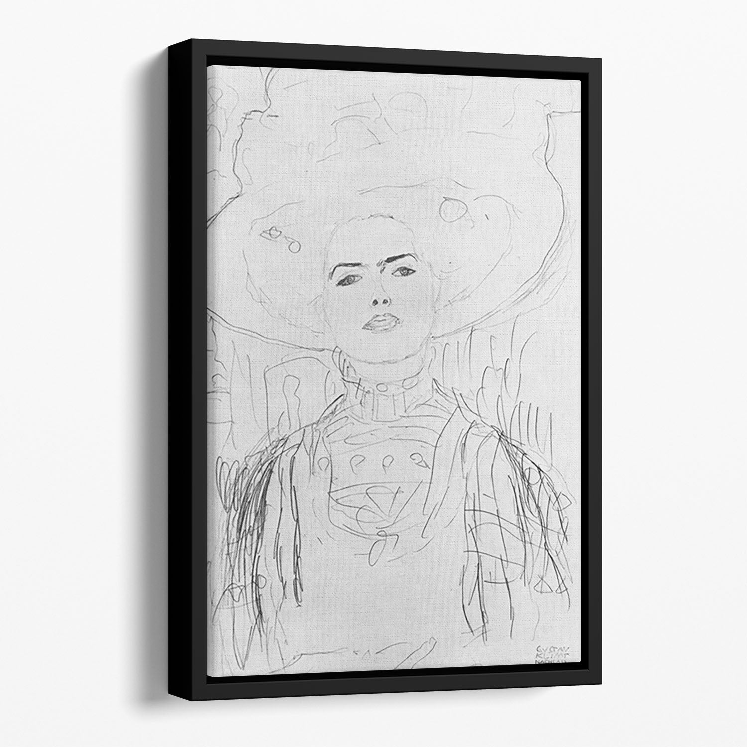 Image of a girl with a big hat by Klimt Floating Framed Canvas