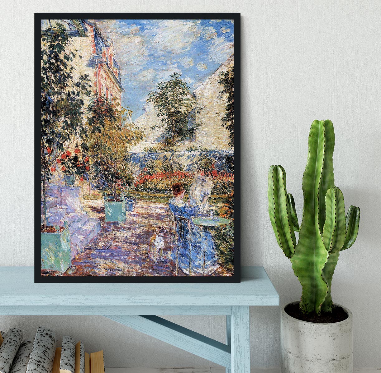 In a French garden by Hassam Framed Print - Canvas Art Rocks - 2