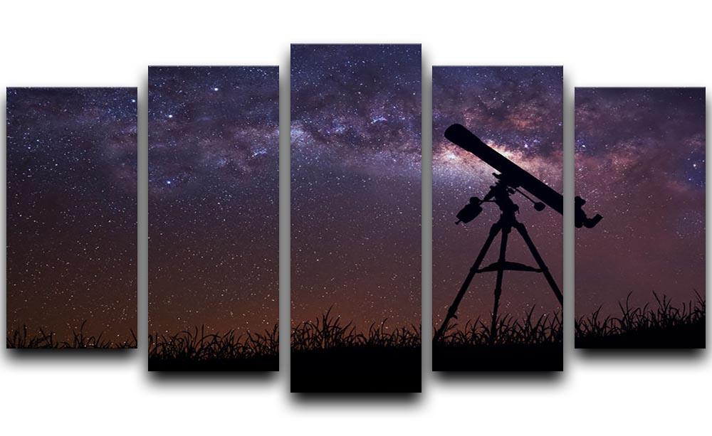 Infinite space background with silhouette of telescope 5 Split Panel Canvas  - Canvas Art Rocks - 1
