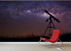 Infinite space background with silhouette of telescope Wall Mural Wallpaper - Canvas Art Rocks - 2