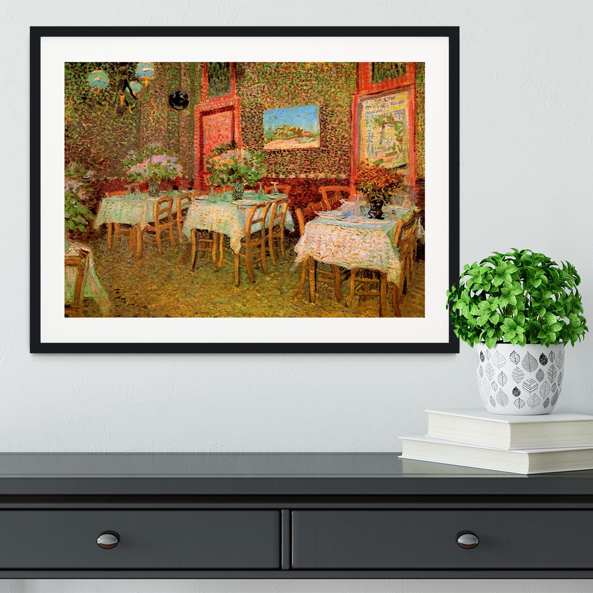 Interior of a restaurant by Van Gogh Framed Print - Canvas Art Rocks - 1