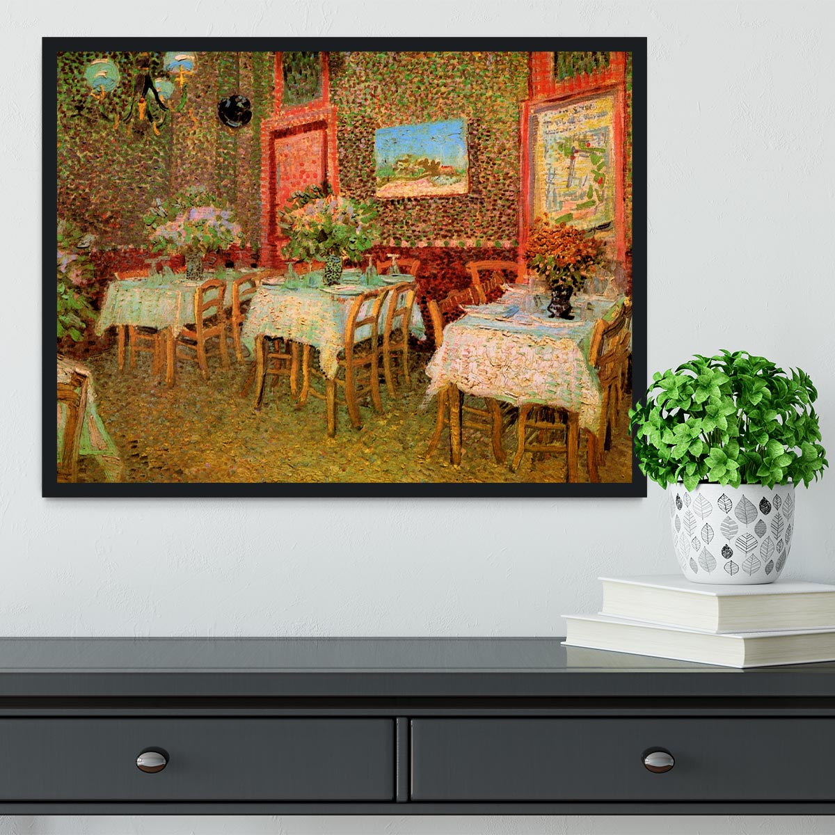 Interior of a restaurant by Van Gogh Framed Print - Canvas Art Rocks - 2