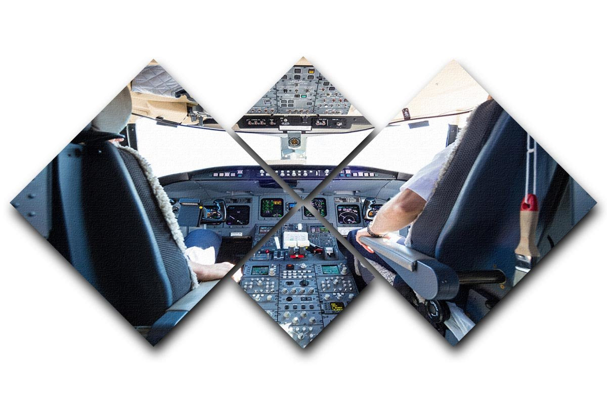 Interior of airplane cockpit 4 Square Multi Panel Canvas  - Canvas Art Rocks - 1