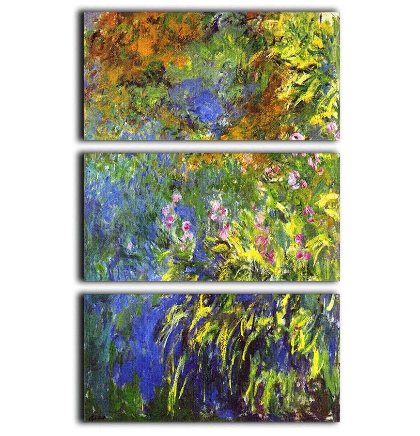 Iris at the sea rose pond 2 by Monet 3 Split Panel Canvas Print - Canvas Art Rocks - 1