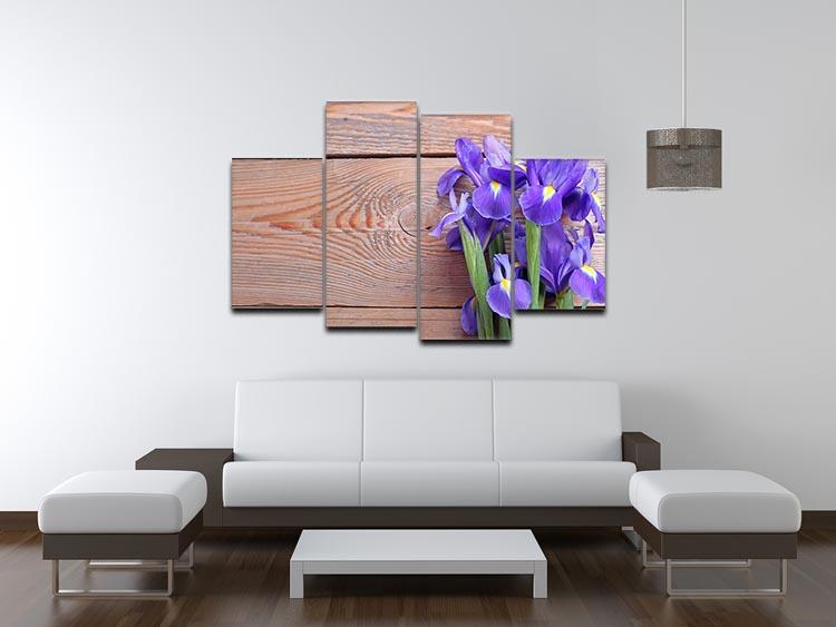 Iris on an old wooden background 4 Split Panel Canvas  - Canvas Art Rocks - 3