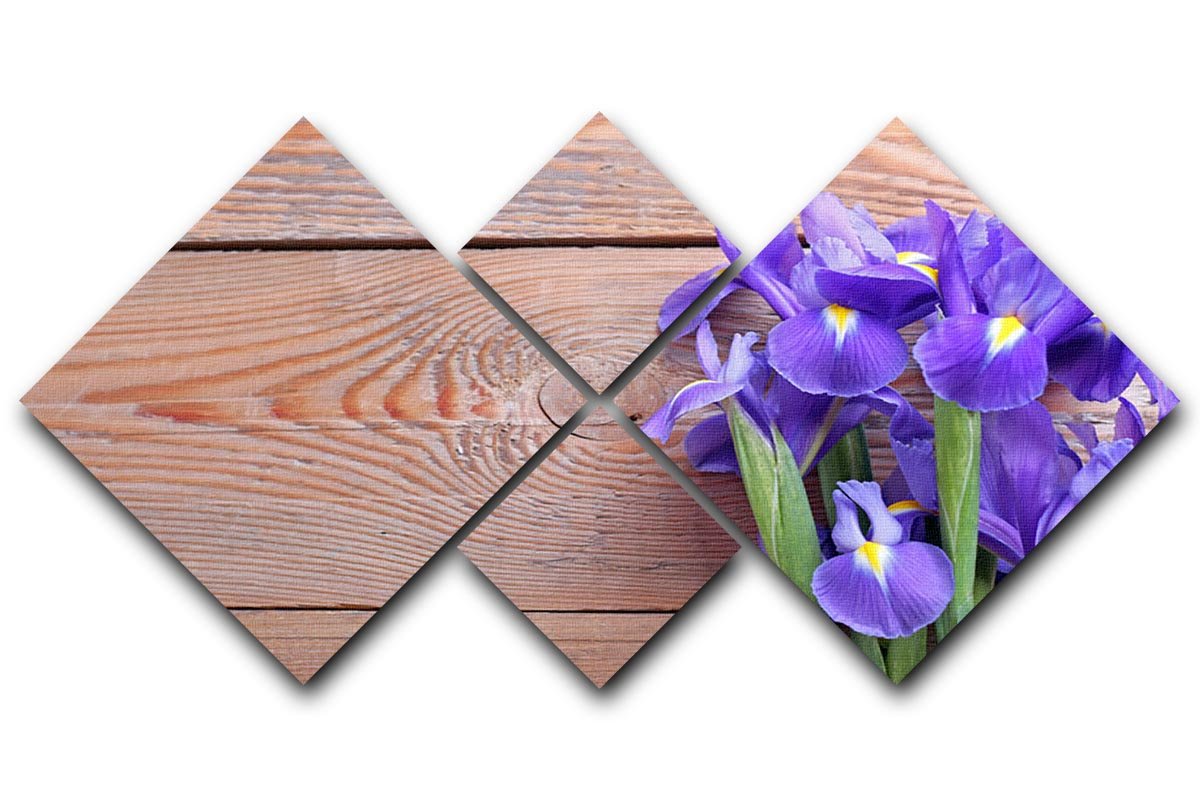 Iris on an old wooden background 4 Square Multi Panel Canvas  - Canvas Art Rocks - 1