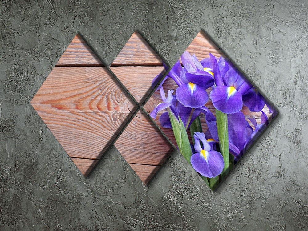 Iris on an old wooden background 4 Square Multi Panel Canvas  - Canvas Art Rocks - 2