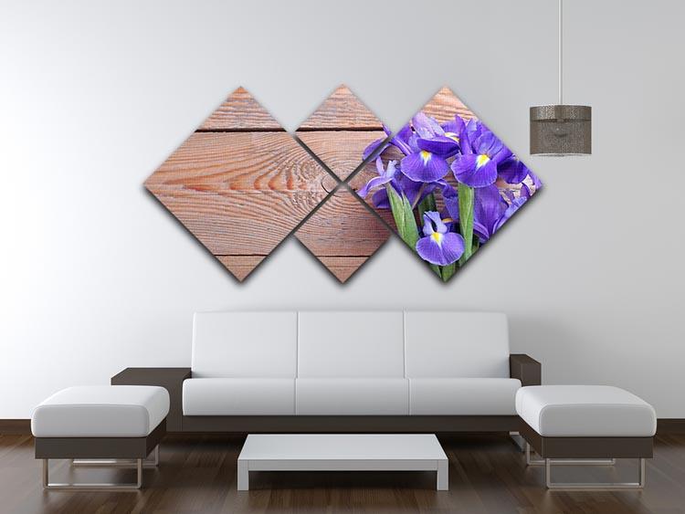 Iris on an old wooden background 4 Square Multi Panel Canvas  - Canvas Art Rocks - 3