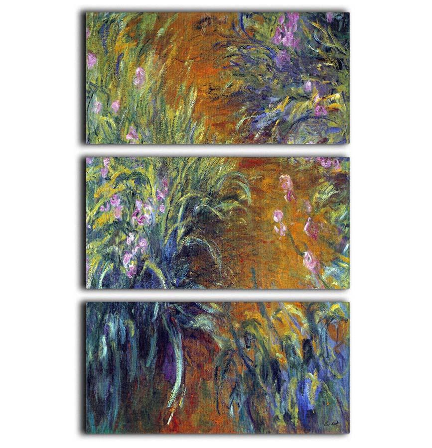 Irises by Monet 3 Split Panel Canvas Print - Canvas Art Rocks - 1