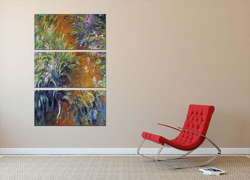 Irises by Monet 3 Split Panel Canvas Print - Canvas Art Rocks - 2