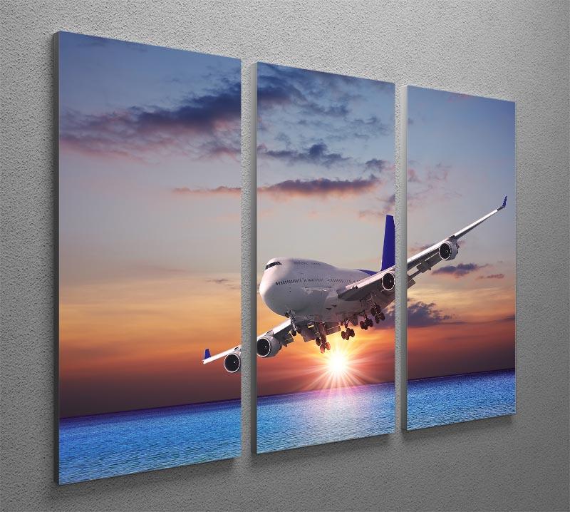 Jet liner over the sea at dusk 3 Split Panel Canvas Print - Canvas Art Rocks - 2