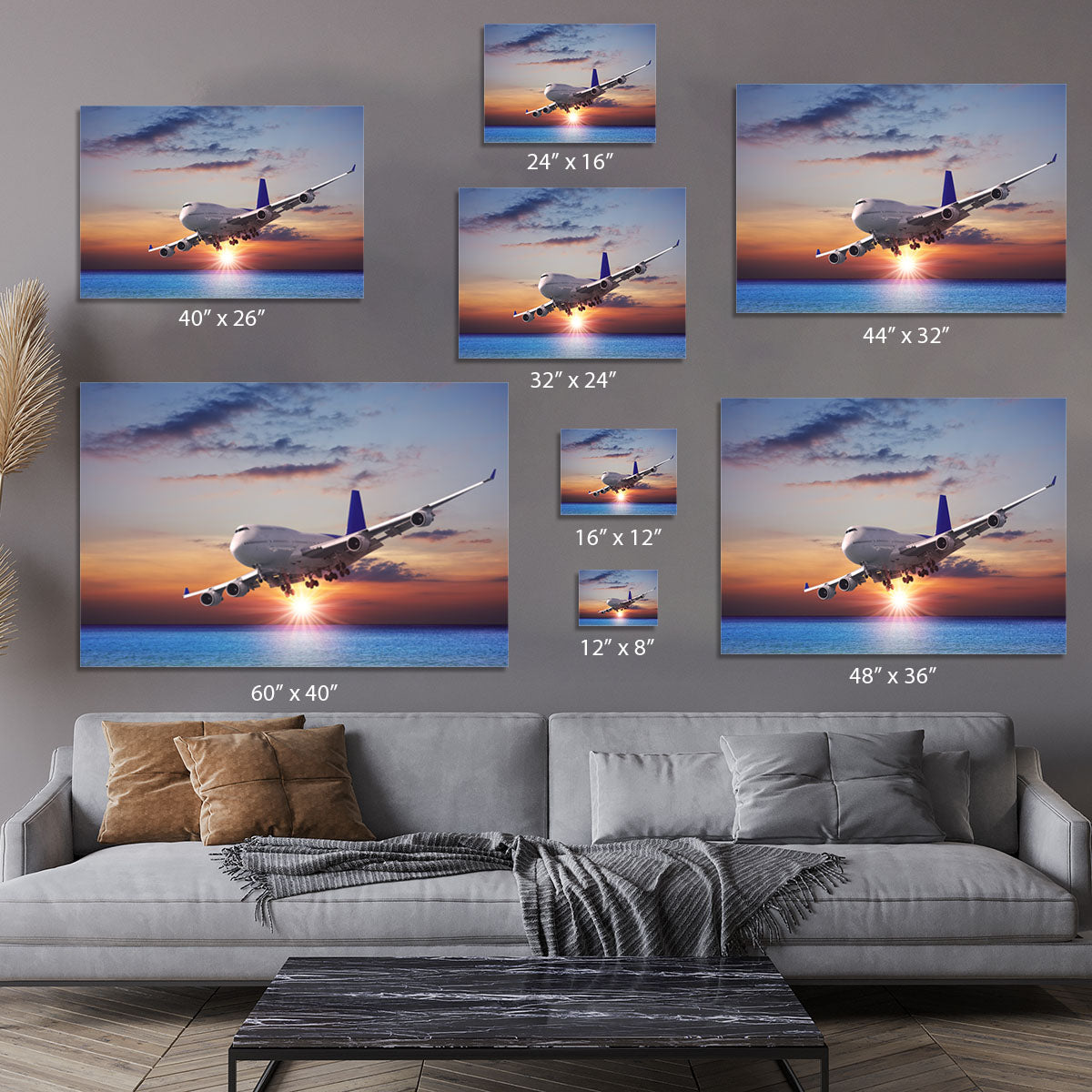 Jet liner over the sea at dusk Canvas Print or Poster - Canvas Art Rocks - 7