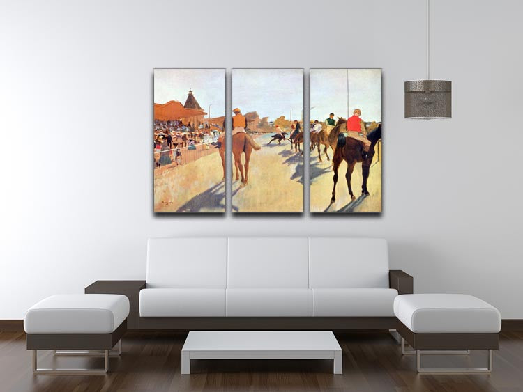 Jockeys in front of the grandstand by Degas 3 Split Panel Canvas Print - Canvas Art Rocks - 3