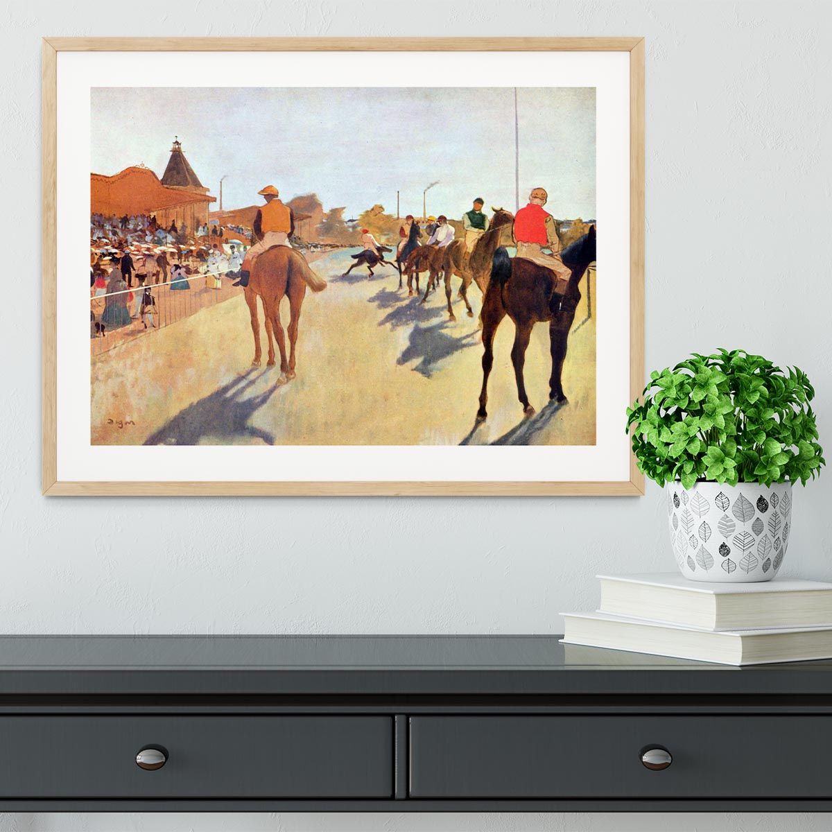 Jockeys in front of the grandstand by Degas Framed Print - Canvas Art Rocks - 3