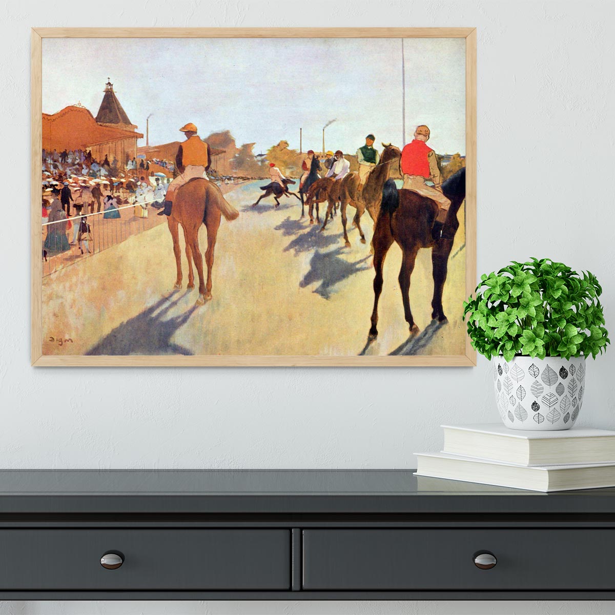 Jockeys in front of the grandstand by Degas Framed Print - Canvas Art Rocks - 4