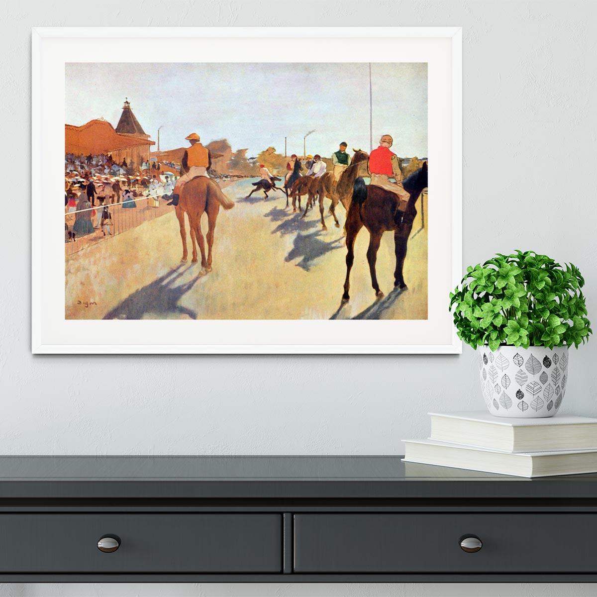 Jockeys in front of the grandstand by Degas Framed Print - Canvas Art Rocks - 5