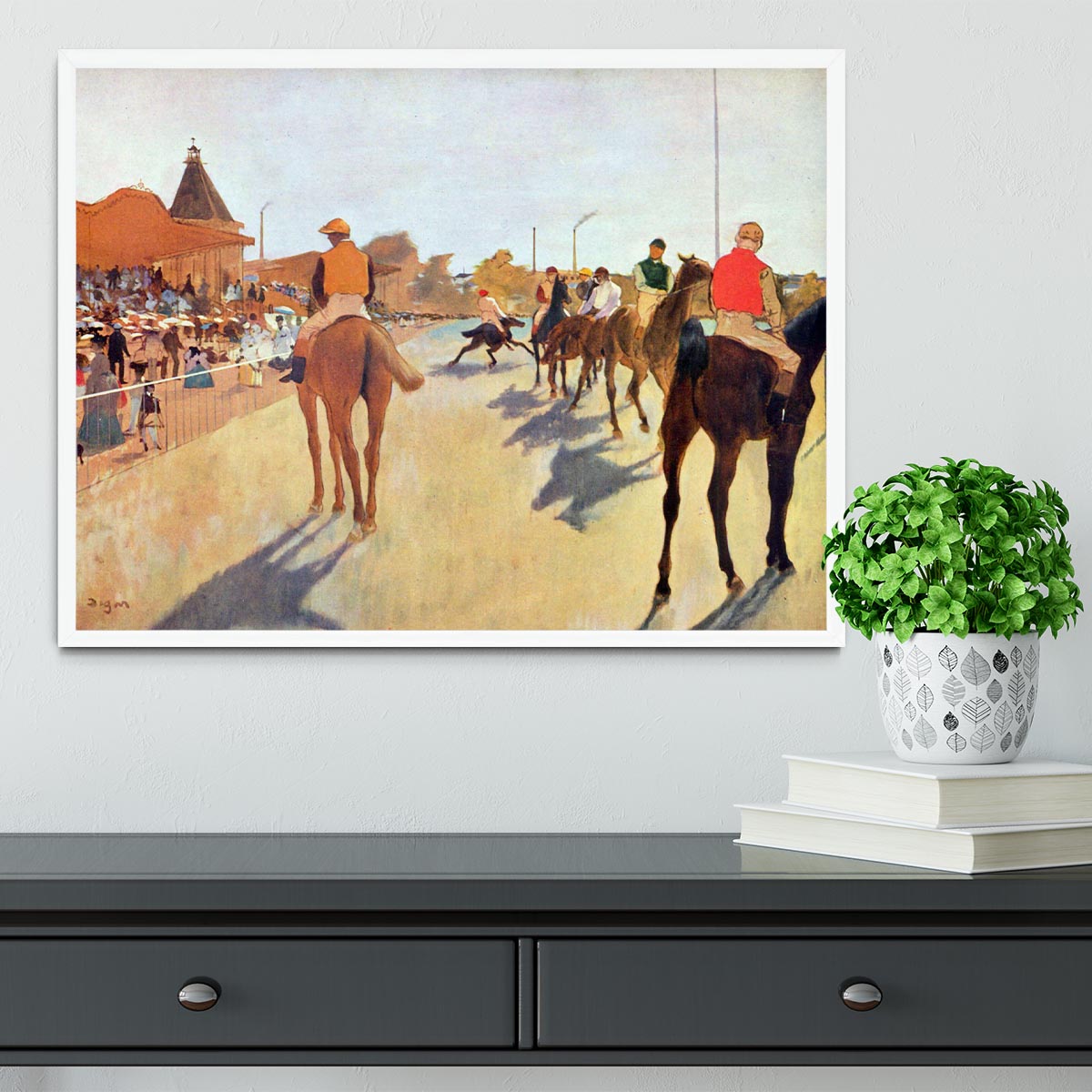 Jockeys in front of the grandstand by Degas Framed Print - Canvas Art Rocks -6