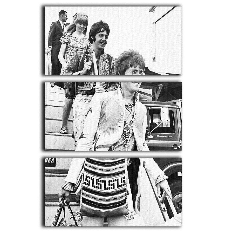 John Lennon Paul McCartney and Jane Asher getting off a plane 3 Split Panel Canvas Print - Canvas Art Rocks - 1