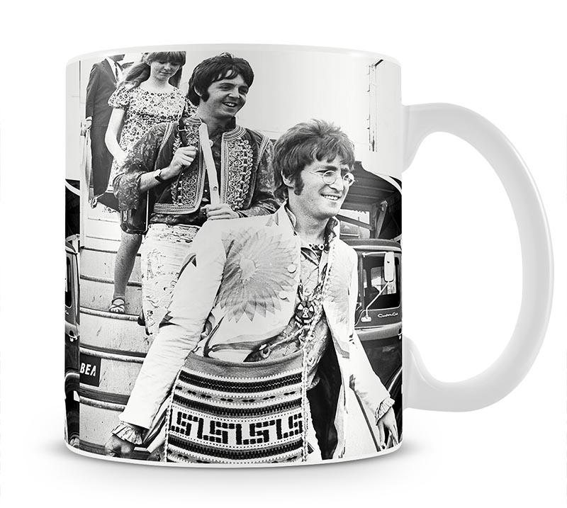 John Lennon Paul McCartney and Jane Asher getting off a plane Mug - Canvas Art Rocks - 1