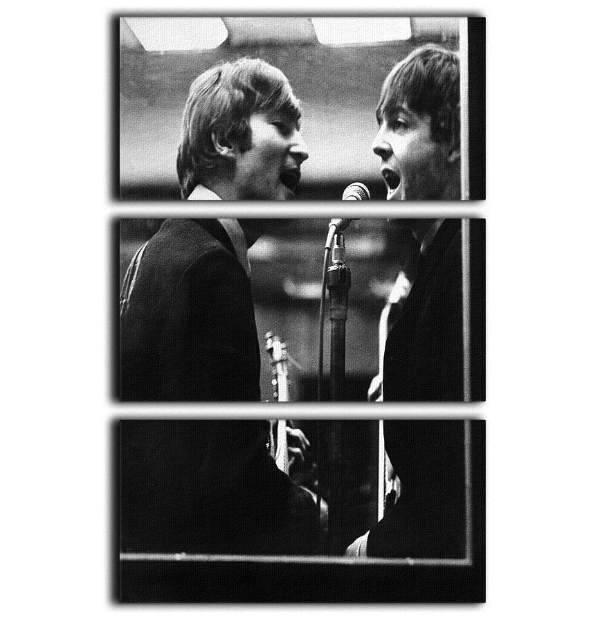 John Lennon and Paul McCartney in a recording studio 3 Split Panel Canvas Print - Canvas Art Rocks - 1