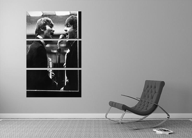 John Lennon and Paul McCartney in a recording studio 3 Split Panel Canvas Print - Canvas Art Rocks - 2