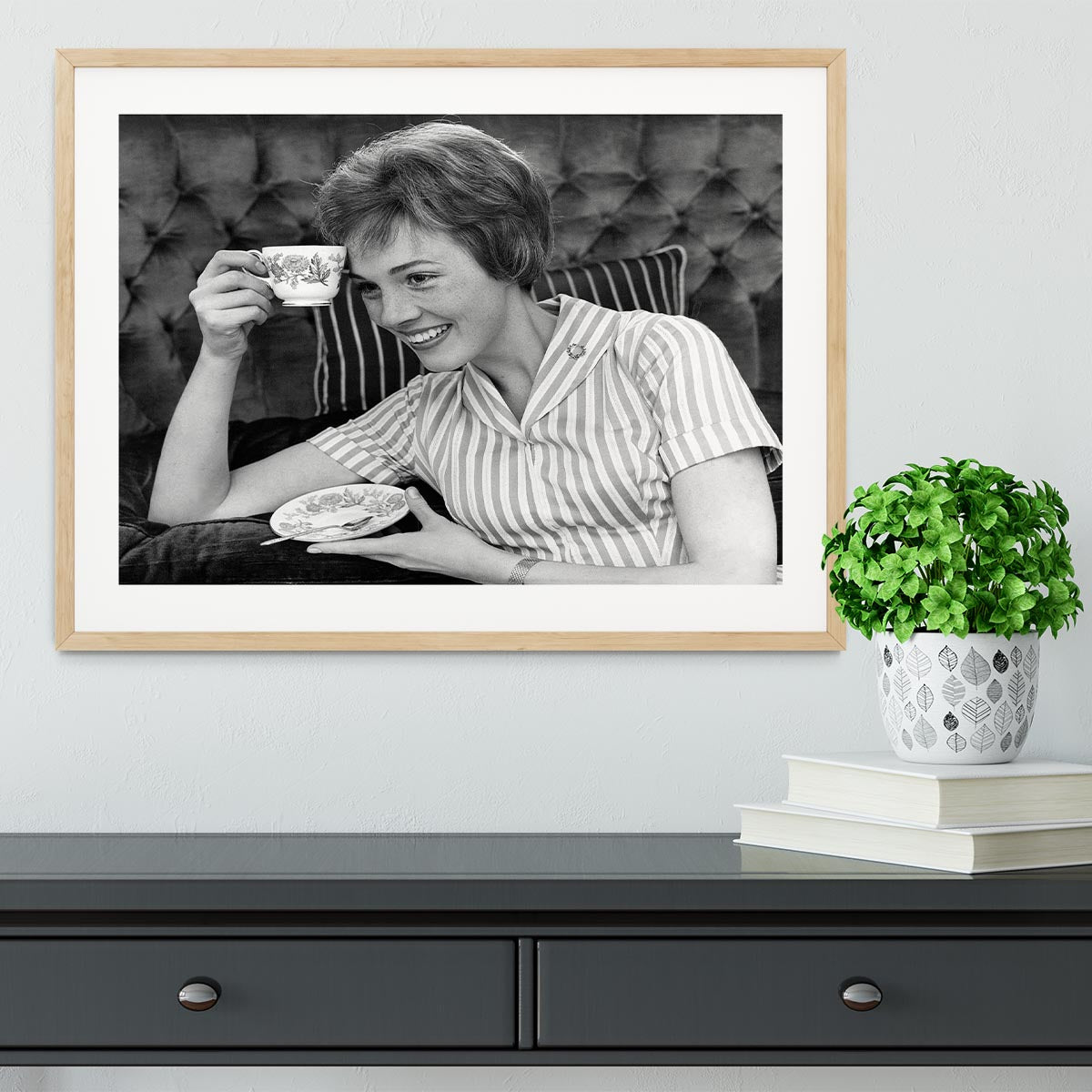 Julie Andrews with a cup of tea Framed Print - Canvas Art Rocks - 3