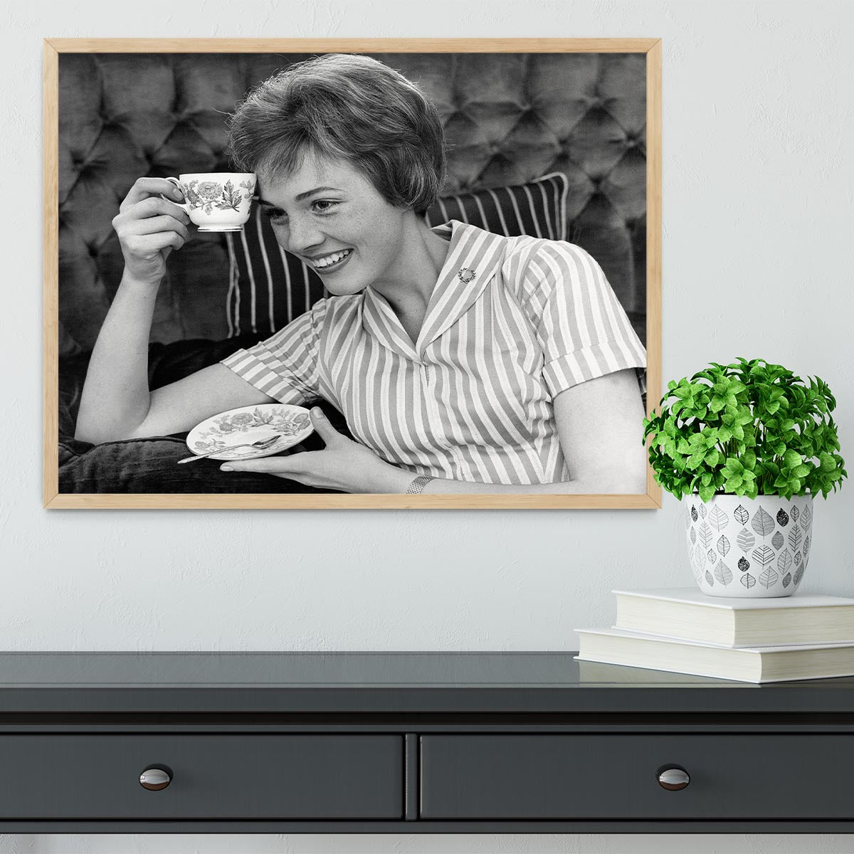 Julie Andrews with a cup of tea Framed Print - Canvas Art Rocks - 4