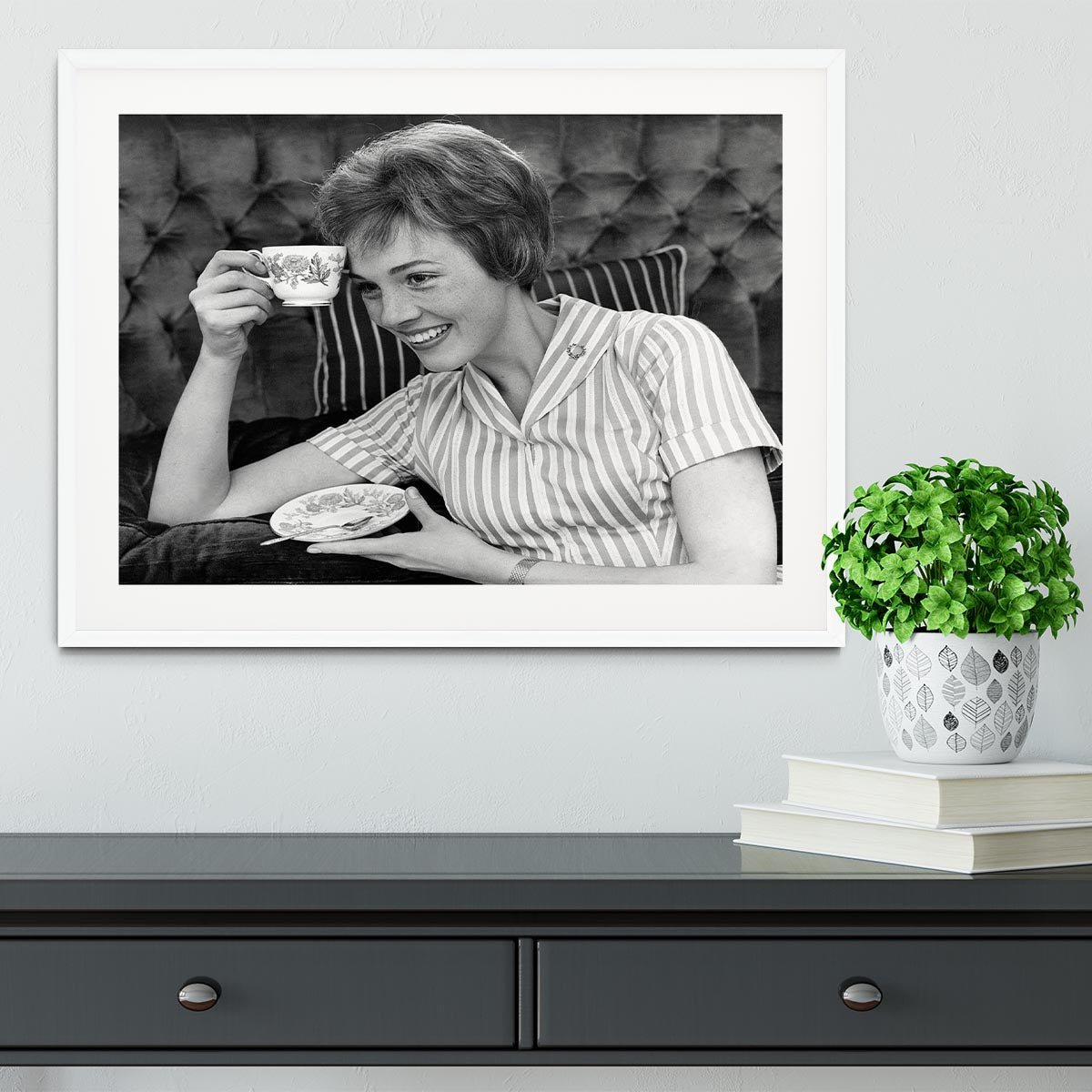 Julie Andrews with a cup of tea Framed Print - Canvas Art Rocks - 5