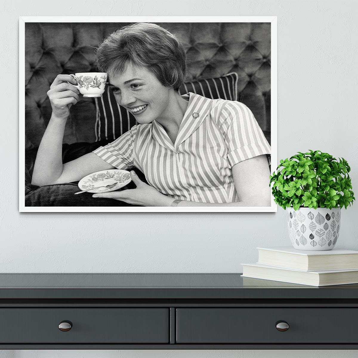 Julie Andrews with a cup of tea Framed Print - Canvas Art Rocks -6