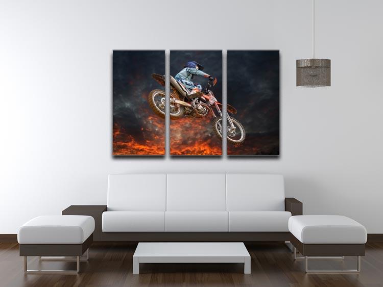 Jumping motocross rider 3 Split Panel Canvas Print - Canvas Art Rocks - 3