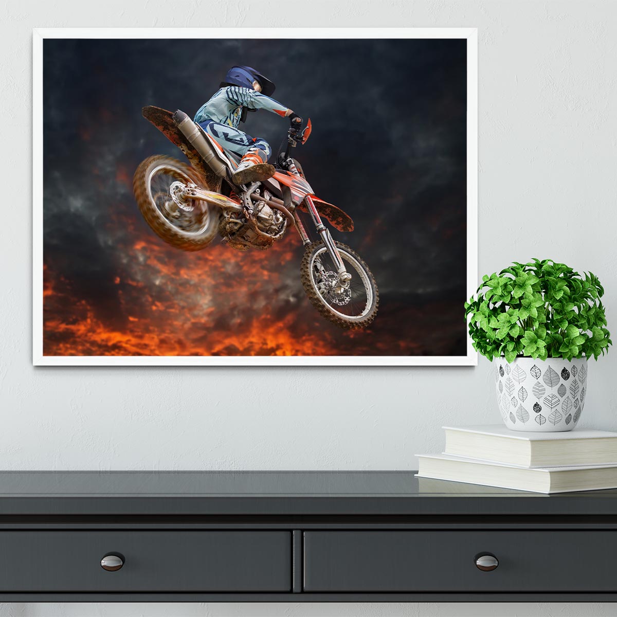 Jumping motocross rider Framed Print - Canvas Art Rocks -6