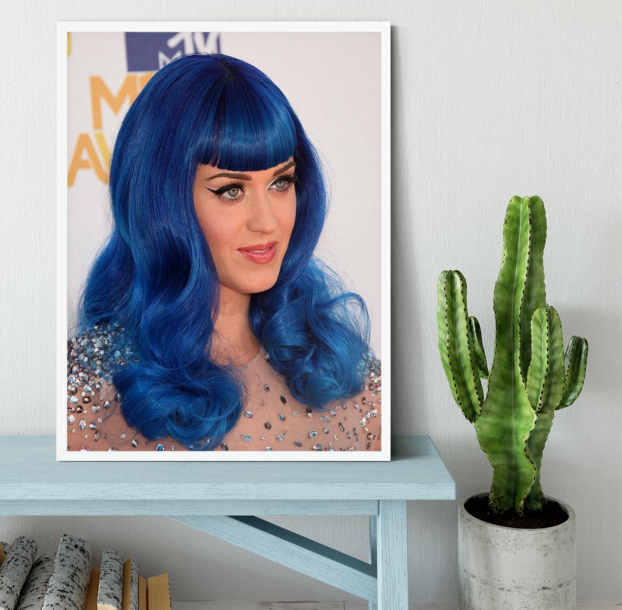 Katy Perry in blue Framed Print - Canvas Art Rocks -6