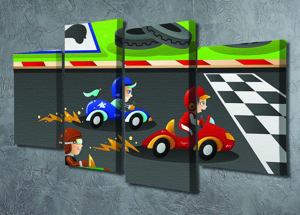 Kids in a car racing 4 Split Panel Canvas - Canvas Art Rocks - 2