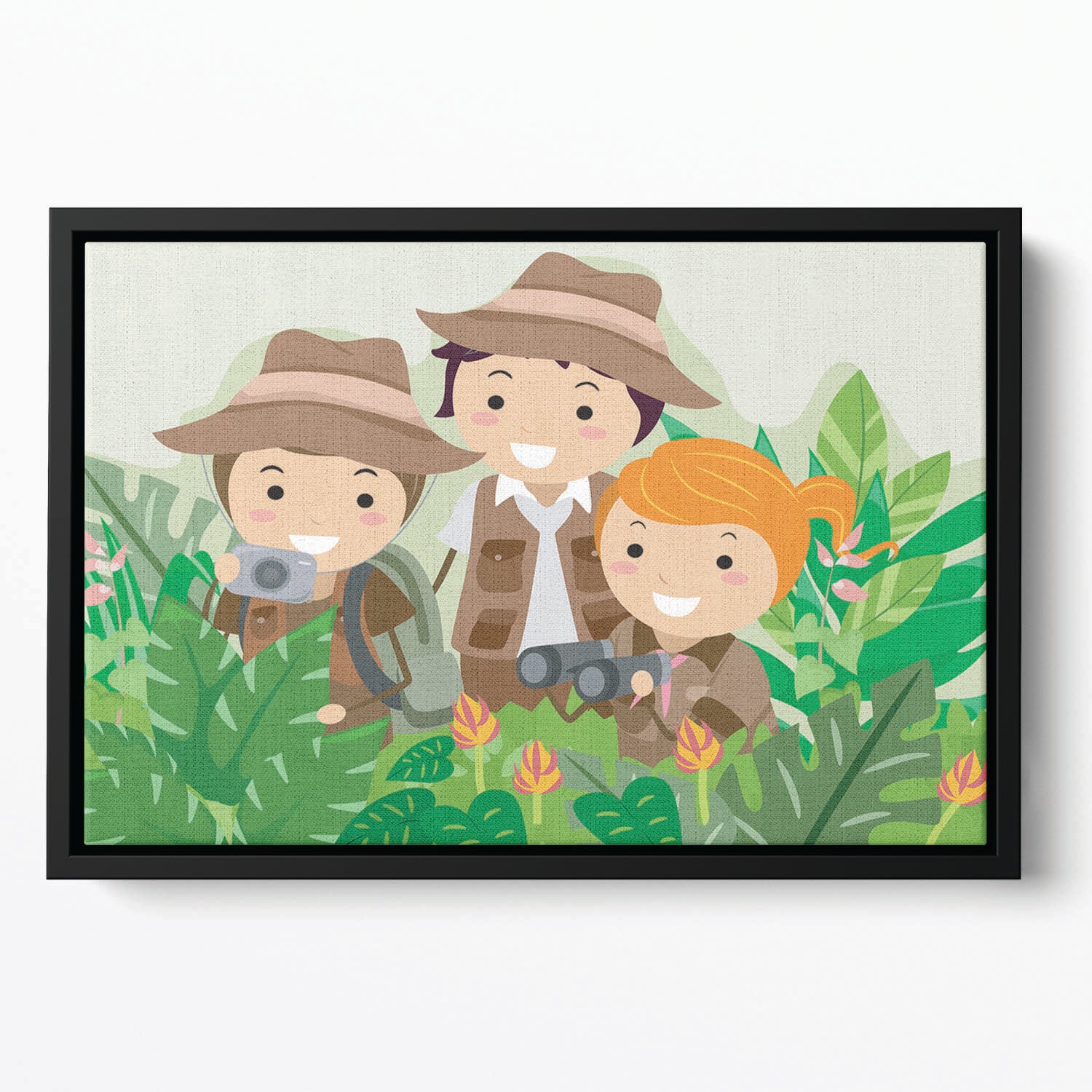 Kids on a Safari Adventure Floating Framed Canvas