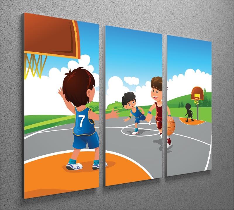 Kids playing basketball in a playground 3 Split Panel Canvas Print - Canvas Art Rocks - 2