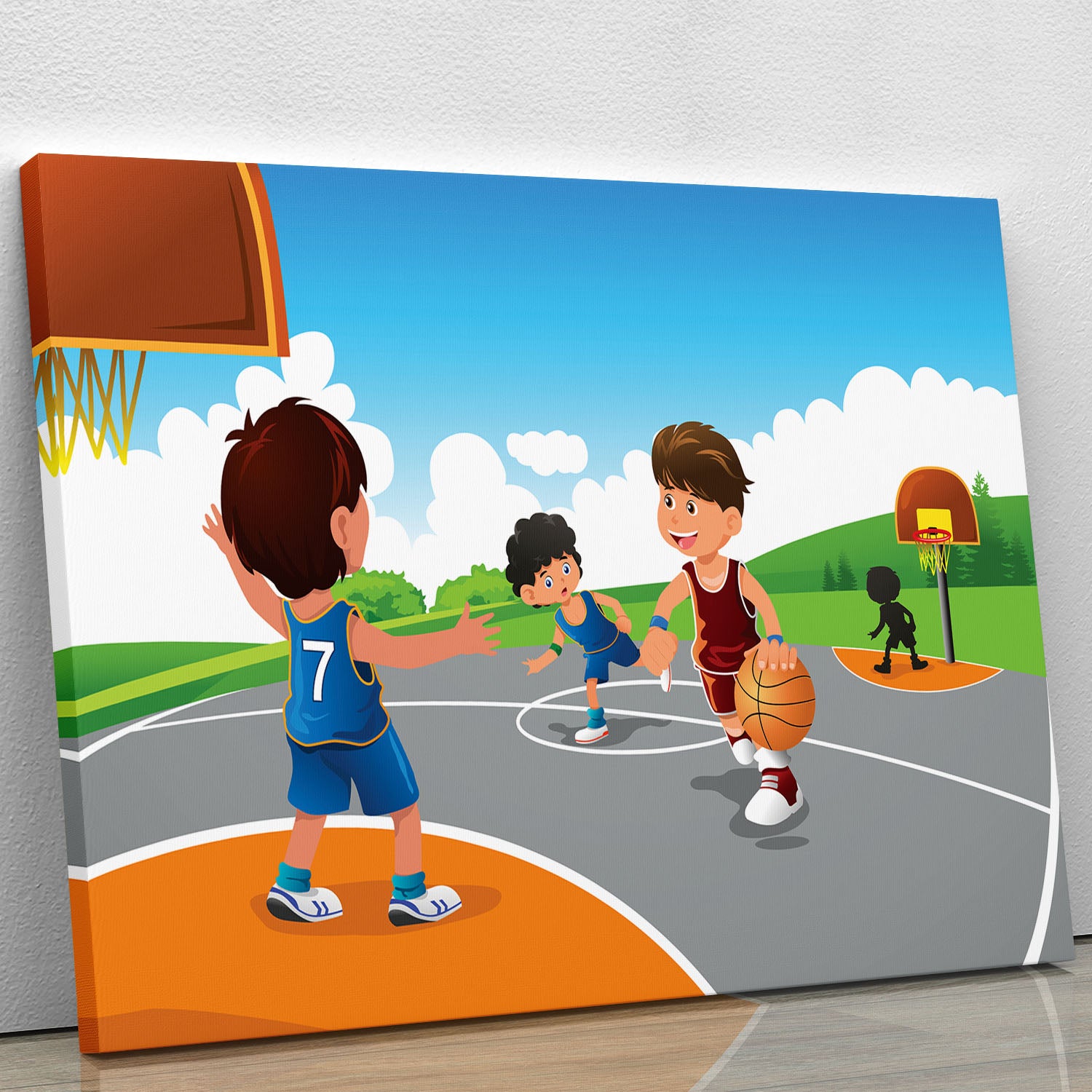 Kids playing basketball in a playground Canvas Print or Poster - Canvas Art Rocks - 1