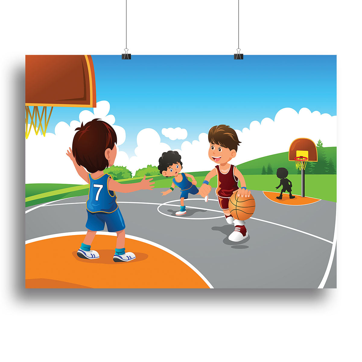 Kids playing basketball in a playground Canvas Print or Poster - Canvas Art Rocks - 2