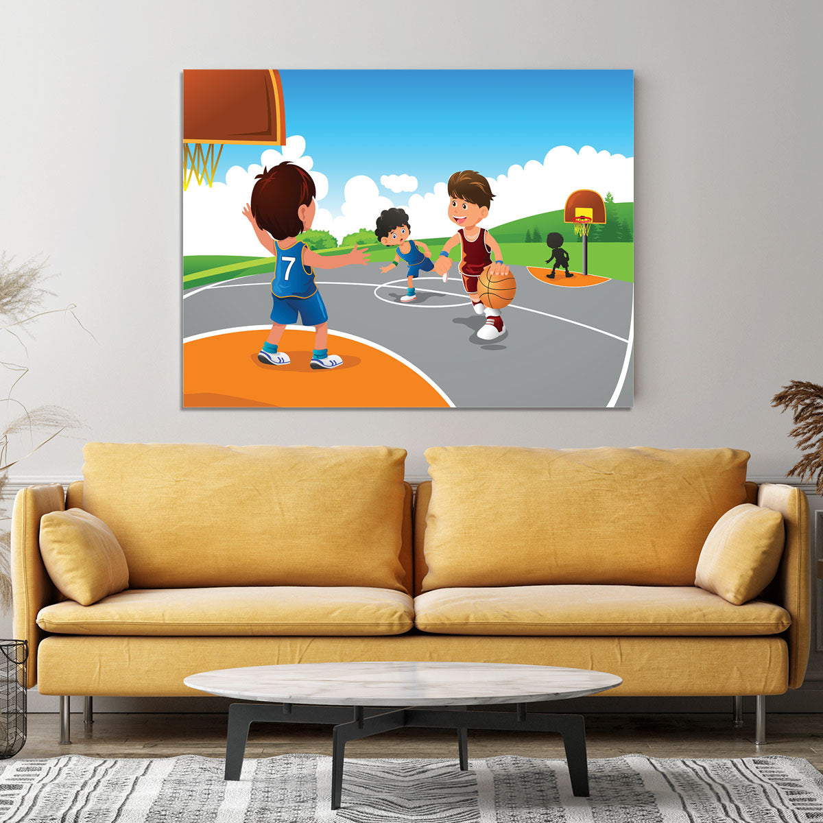 Kids playing basketball in a playground Canvas Print or Poster - Canvas Art Rocks - 4