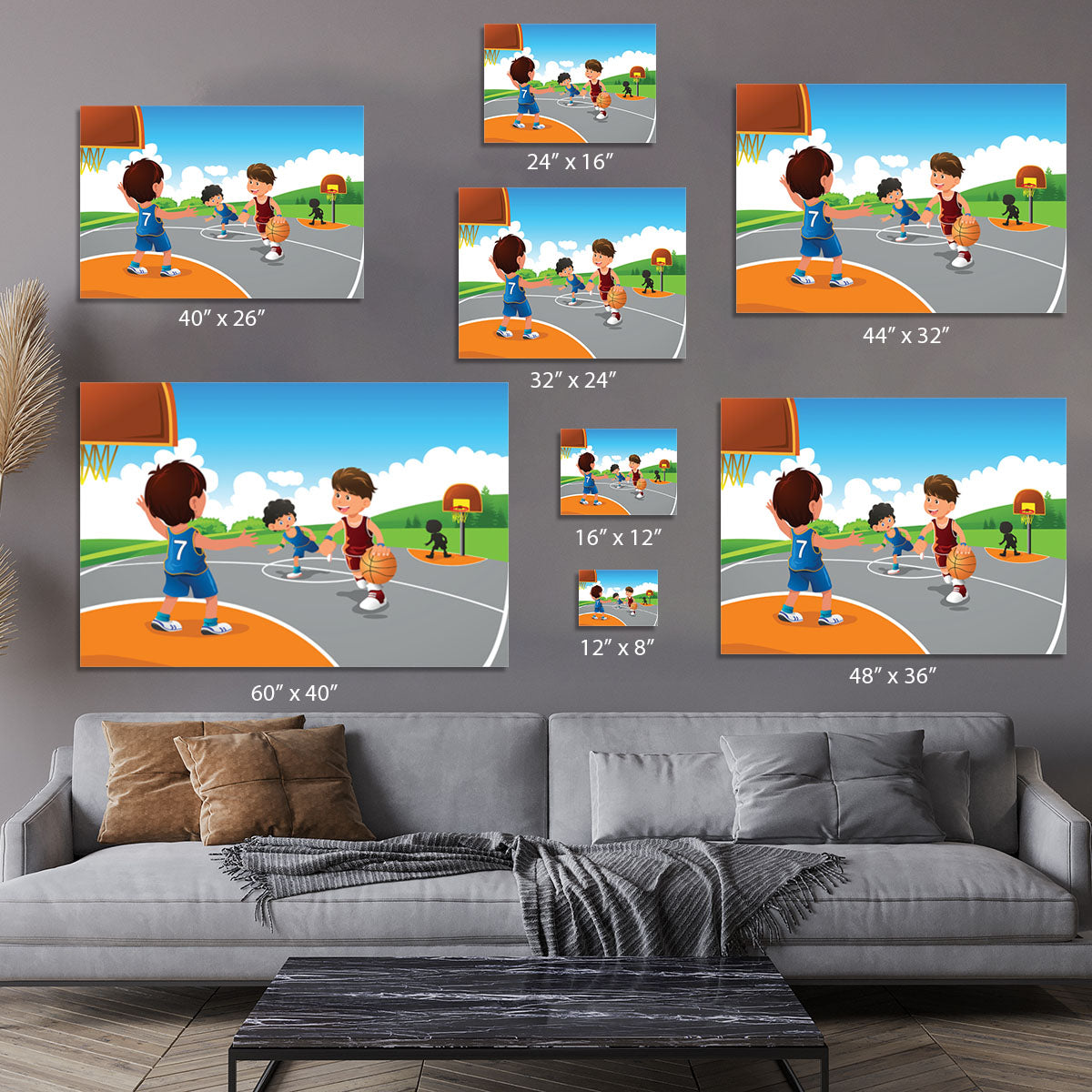 Kids playing basketball in a playground Canvas Print or Poster - Canvas Art Rocks - 7