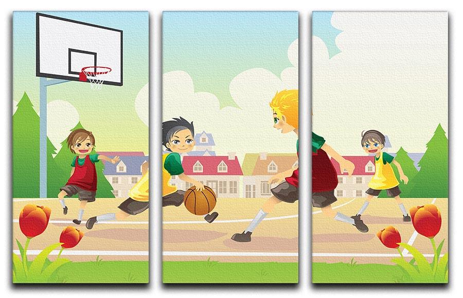 Kids playing basketball in the suburban area 3 Split Panel Canvas Print - Canvas Art Rocks - 1