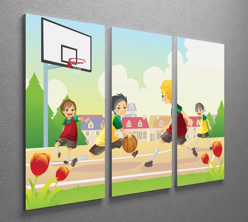 Kids playing basketball in the suburban area 3 Split Panel Canvas Print - Canvas Art Rocks - 2