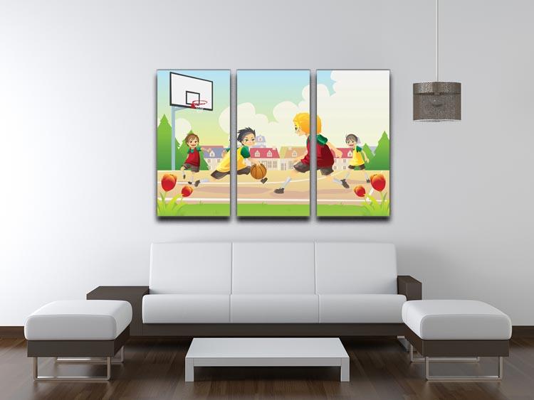 Kids playing basketball in the suburban area 3 Split Panel Canvas Print - Canvas Art Rocks - 3