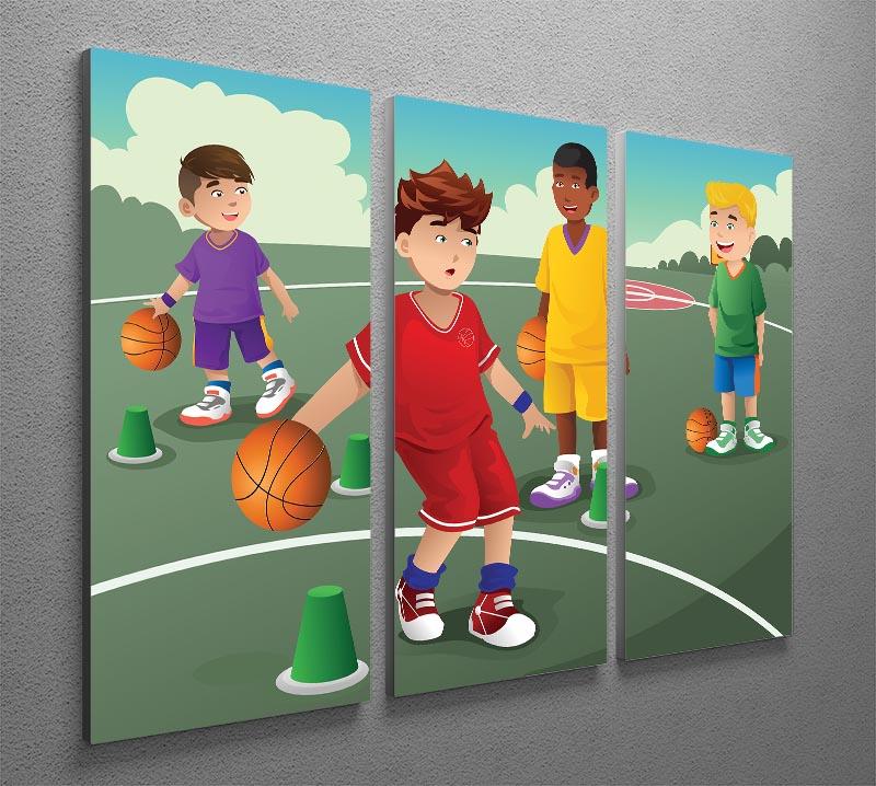 Kids practicing basketball 3 Split Panel Canvas Print - Canvas Art Rocks - 2