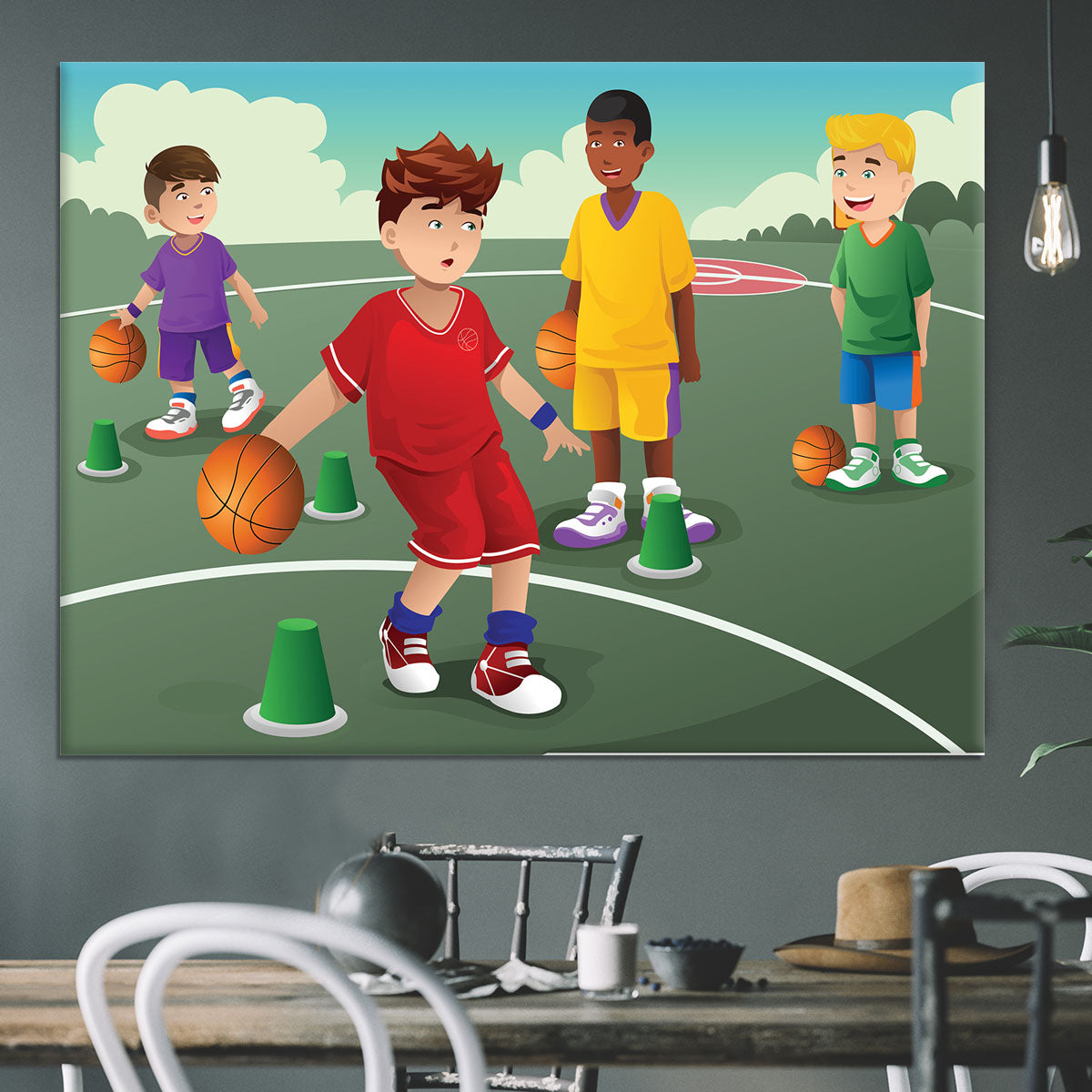 Kids practicing basketball Canvas Print or Poster - Canvas Art Rocks - 3